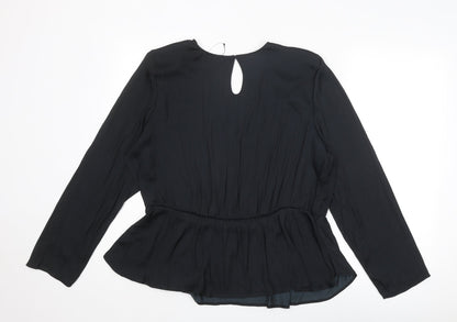 Preloved Marks and Spencer Womens Black Polyester Basic Blouse Size 20 V-Neck - Peplum - Back