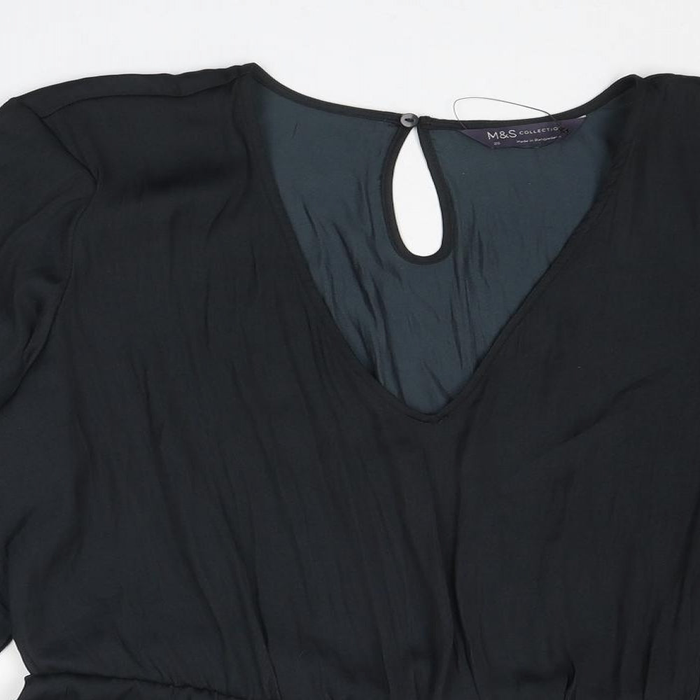 Marks and Spencer Womens Black Polyester Basic Blouse Size 20 V-Neck - Peplum