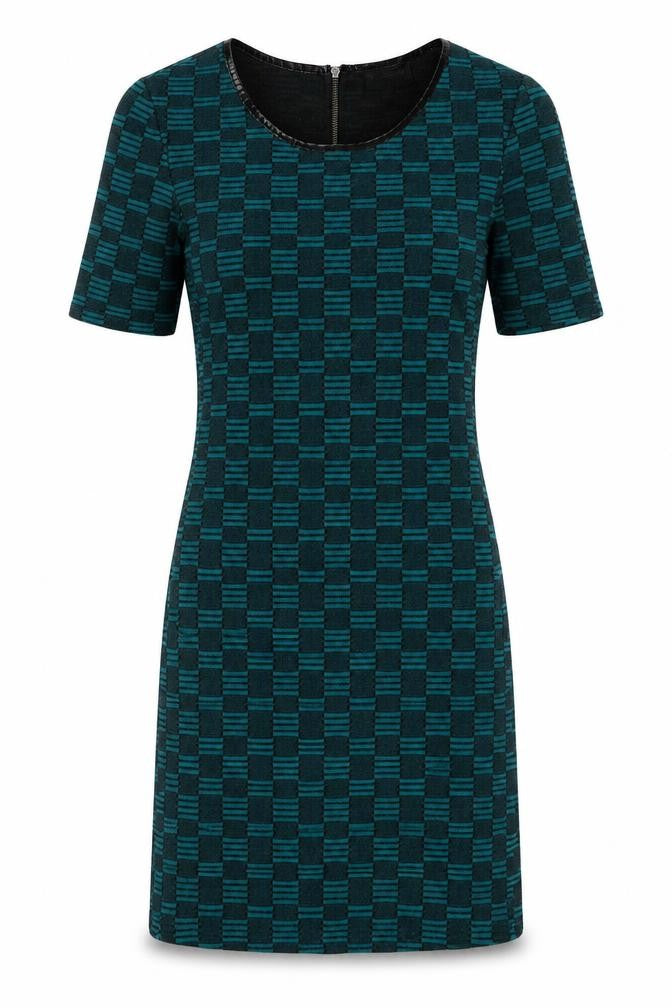 Topshop Womens Green Check Polyester A-Line Size 8 Round Neck Zip
