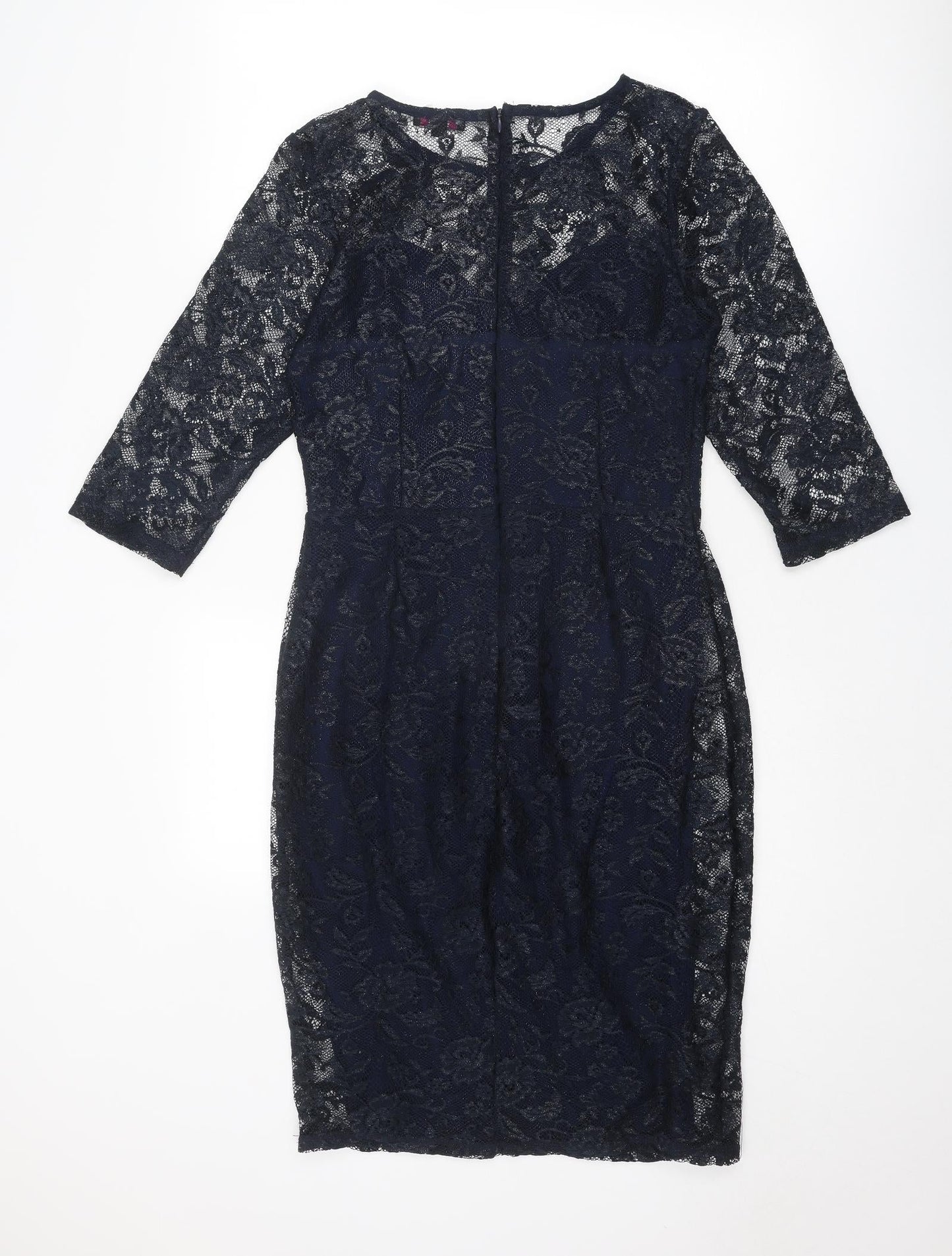 Therapy Womens Blue Floral Polyester Shift Size 12 Round Neck Zip