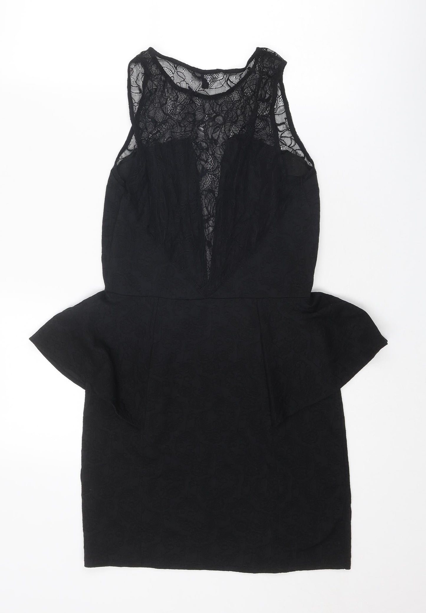 Warehouse Womens Black Floral Polyester A-Line Size 12 Round Neck Pullover