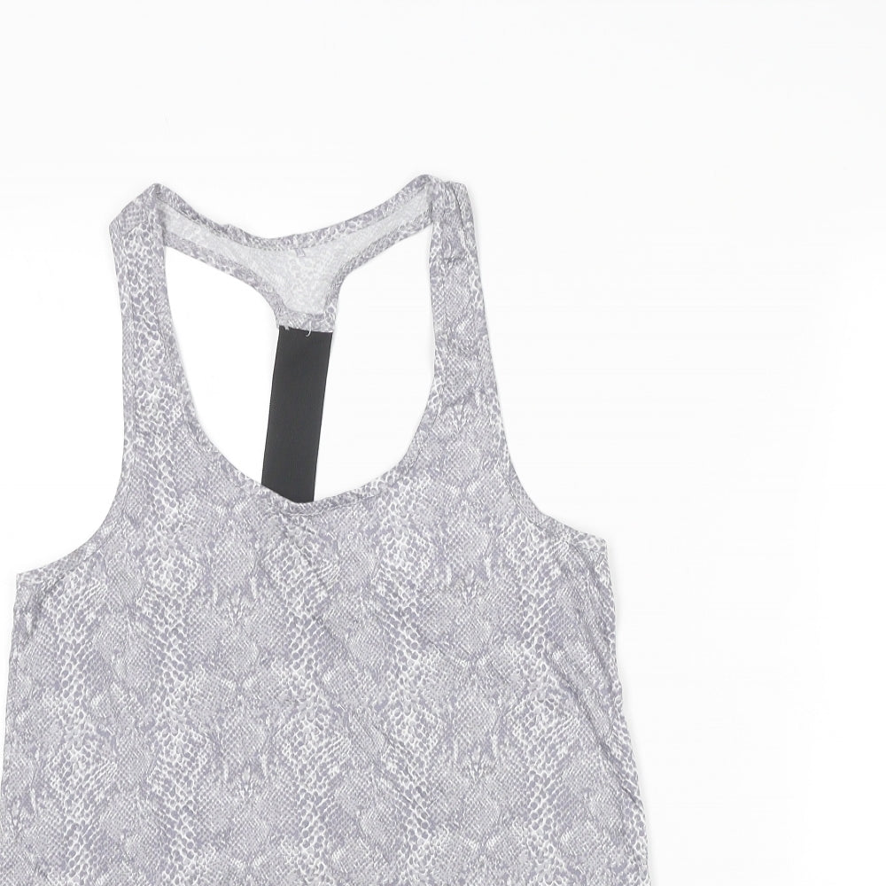 New Look Womens Grey Animal Print Cotton Basic Tank Size S Round Neck - Snake Skin Pattern