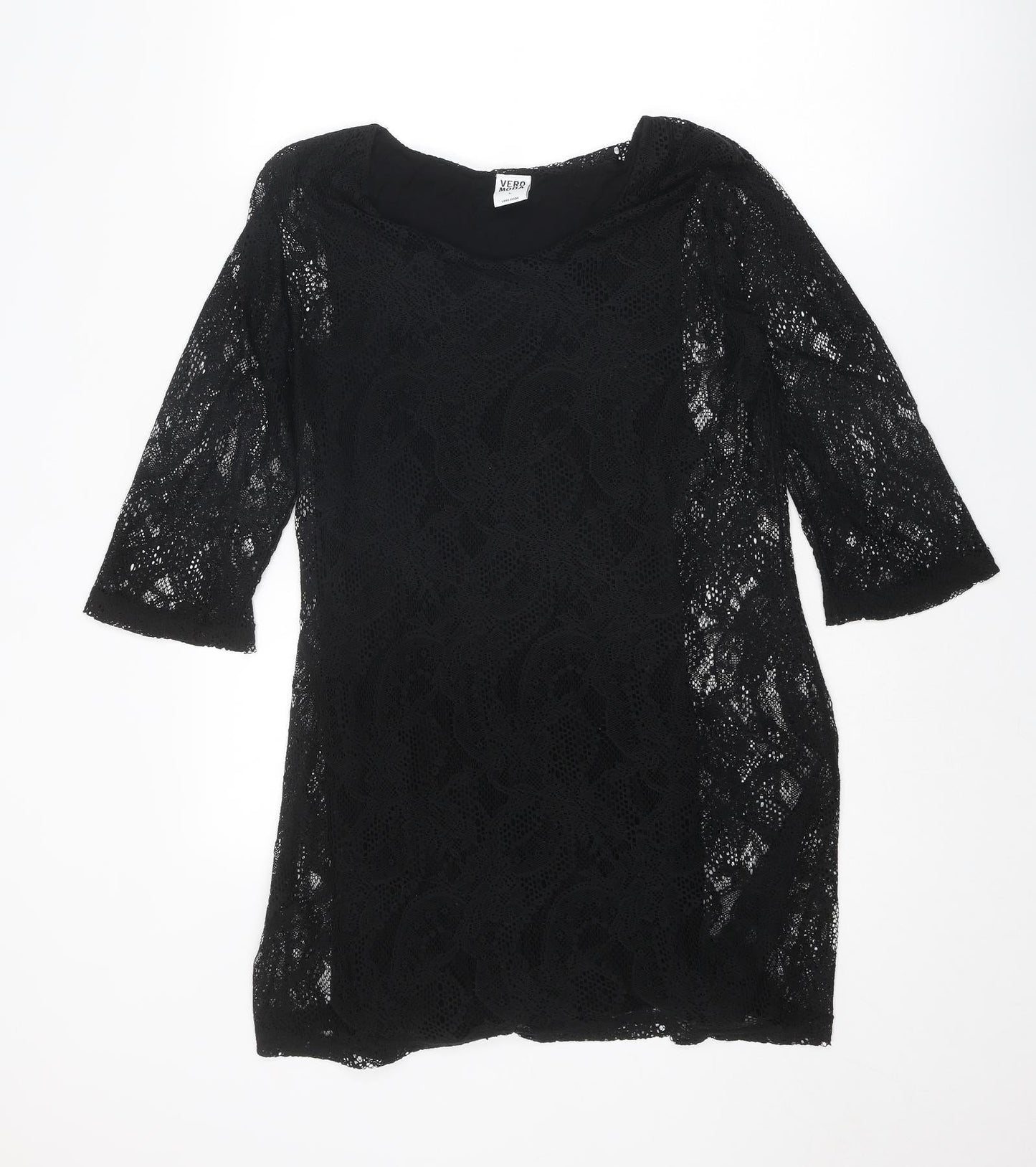 VERO MODA Womens Black Polyester Mini Size L Boat Neck Pullover