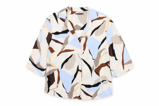 Marks and Spencer Womens Multicoloured Geometric Viscose Basic Button-Up Size 8 Collared