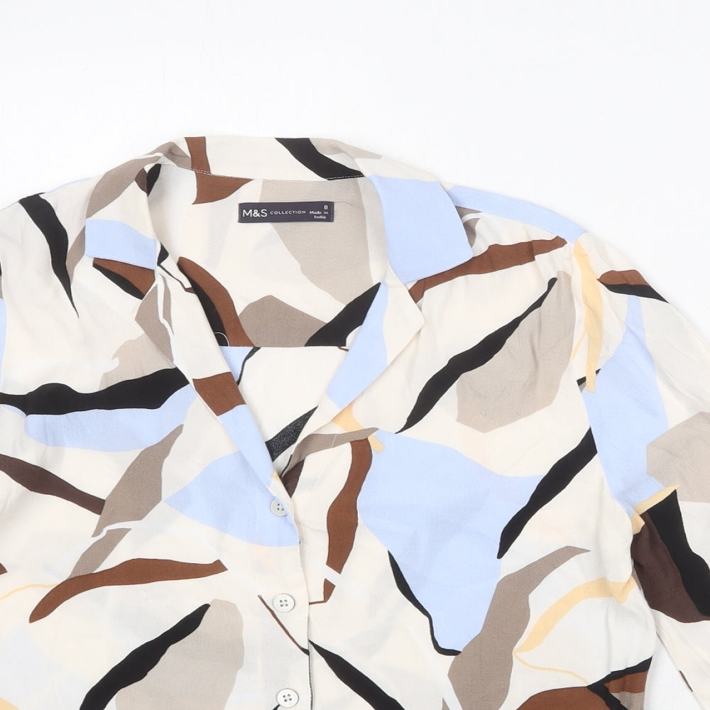 Marks and Spencer Womens Multicoloured Geometric Viscose Basic Button-Up Size 8 Collared
