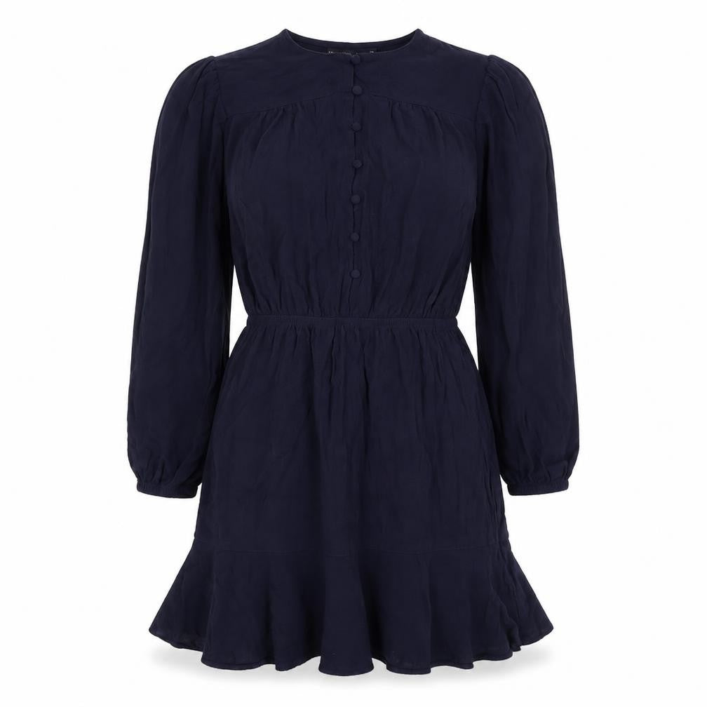 Marks & Spencer Womens Blue Viscose Fit & Flare Size 12 Round Neck Button