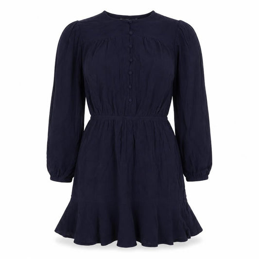 Marks & Spencer Womens Blue Viscose Fit & Flare Size 12 Round Neck Button