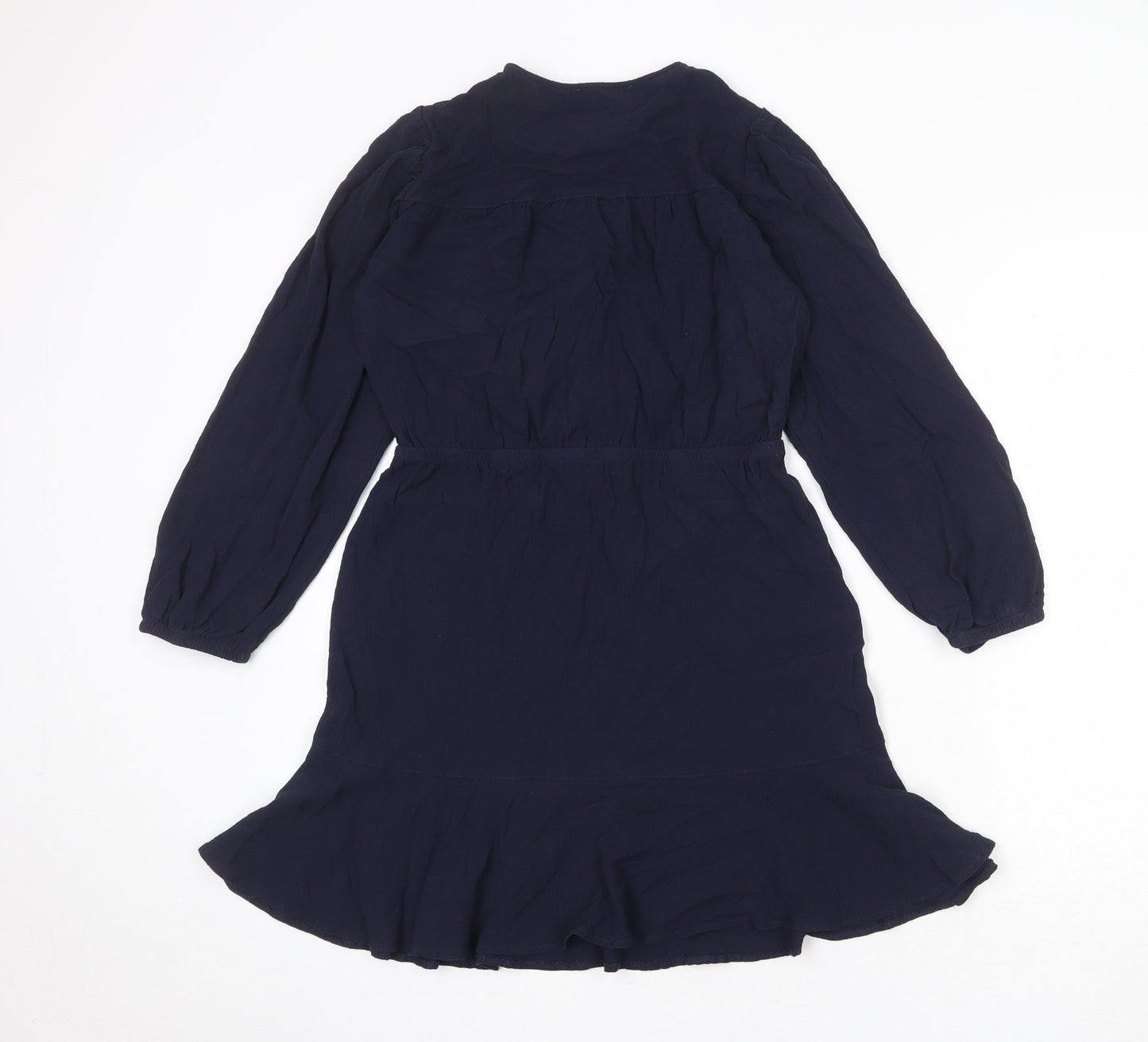 Marks and Spencer Womens Blue Viscose Fit & Flare Size 12 Round Neck Button