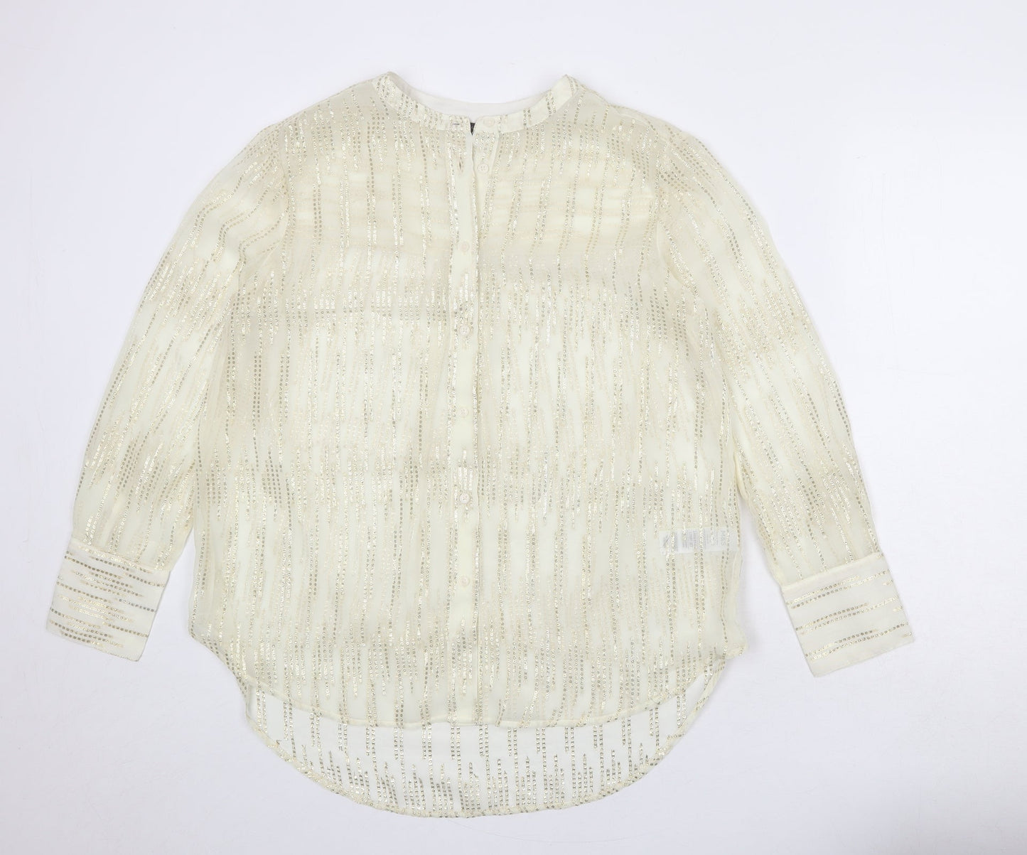 Marks and Spencer Womens Ivory Polyester Basic Button-Up Size 10 Round Neck