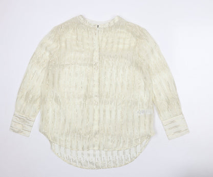 Marks & Spencer Womens Ivory Polyester Basic Button-Up Size 10 Round Neck