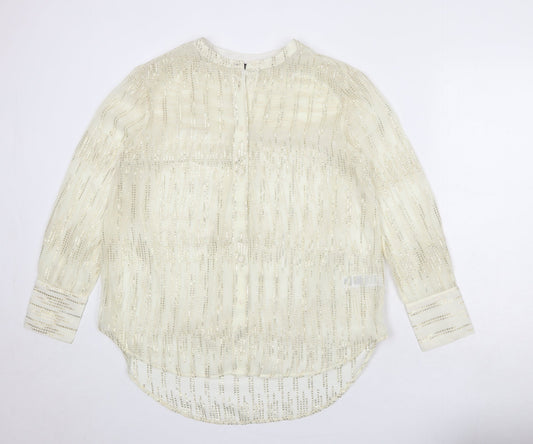 Marks and Spencer Womens Ivory Polyester Basic Button-Up Size 10 Round Neck
