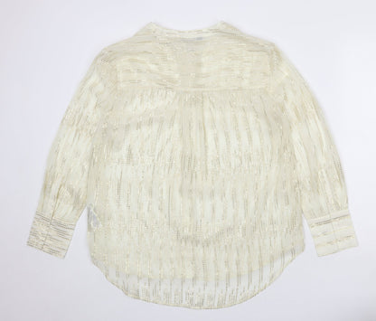 Marks & Spencer Womens Ivory Polyester Basic Button-Up Size 10 Round Neck