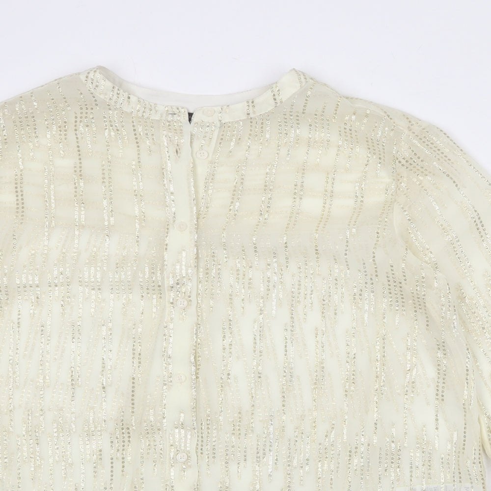 Marks and Spencer Womens Ivory Polyester Basic Button-Up Size 10 Round Neck