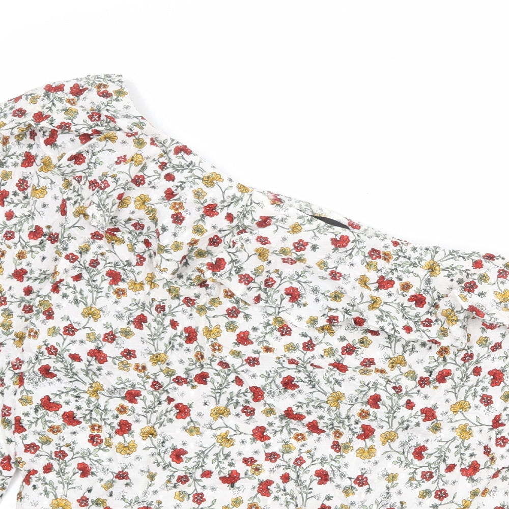 New Look Womens White Floral 100% Cotton Basic Blouse Size 14 One Shoulder