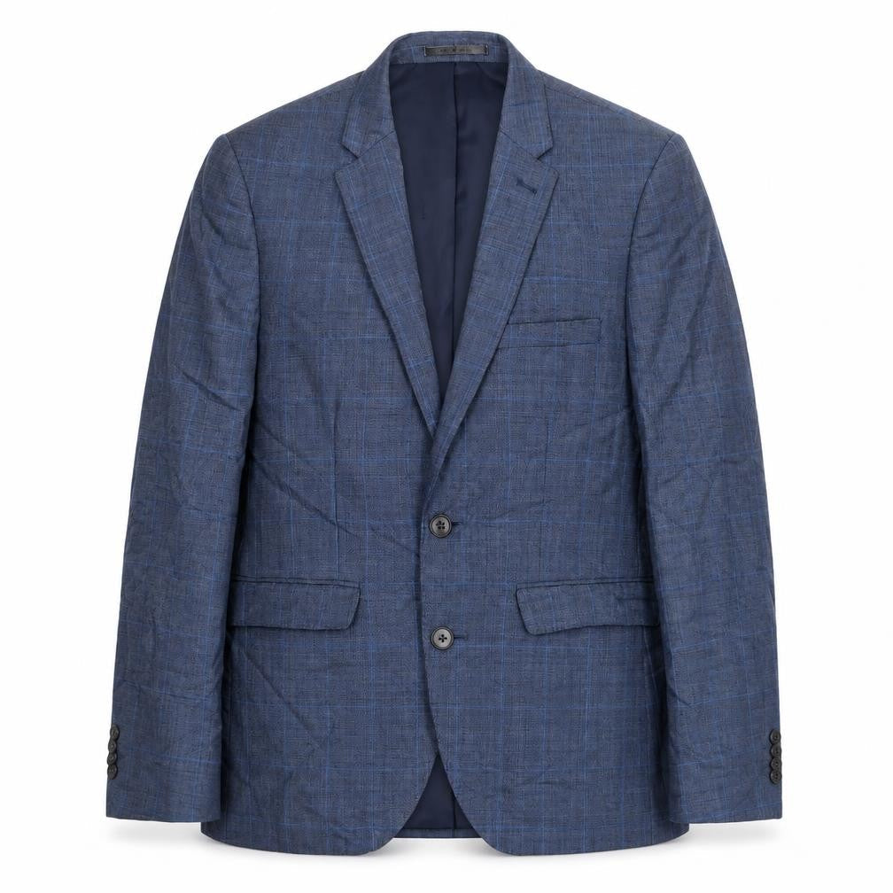 Burton Mens Blue Plaid Wool Jacket Suit Size 38 Regular