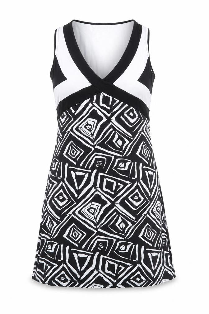 Massana Womens Black Geometric Viscose A-Line Size M V-Neck Pullover