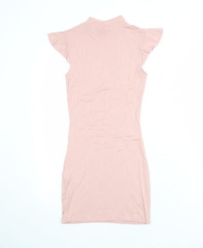 PRETTYLITTLETHING Womens Pink Viscose Bodycon Size 8 Mock Neck Pullover