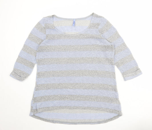 NEXT Womens Blue Round Neck Striped Polyester Pullover Jumper Size 20