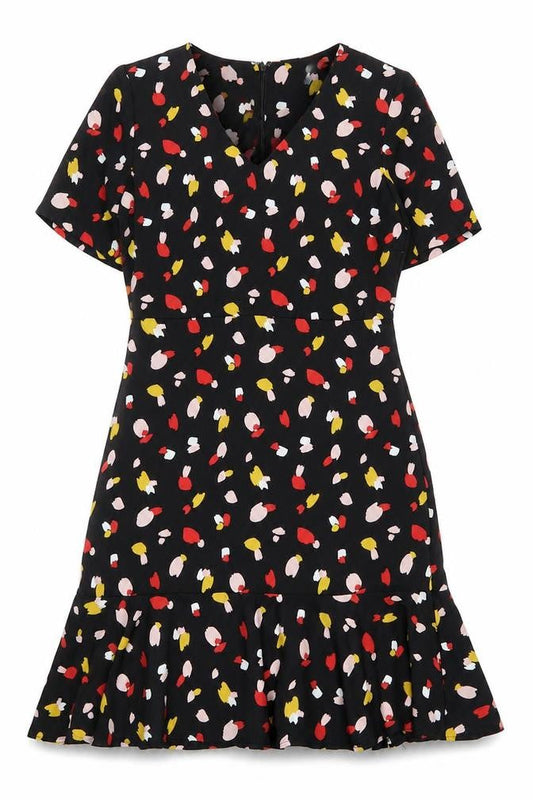 Therapy Womens Black Geometric Polyester Skater Dress Size 8 V-Neck Zip