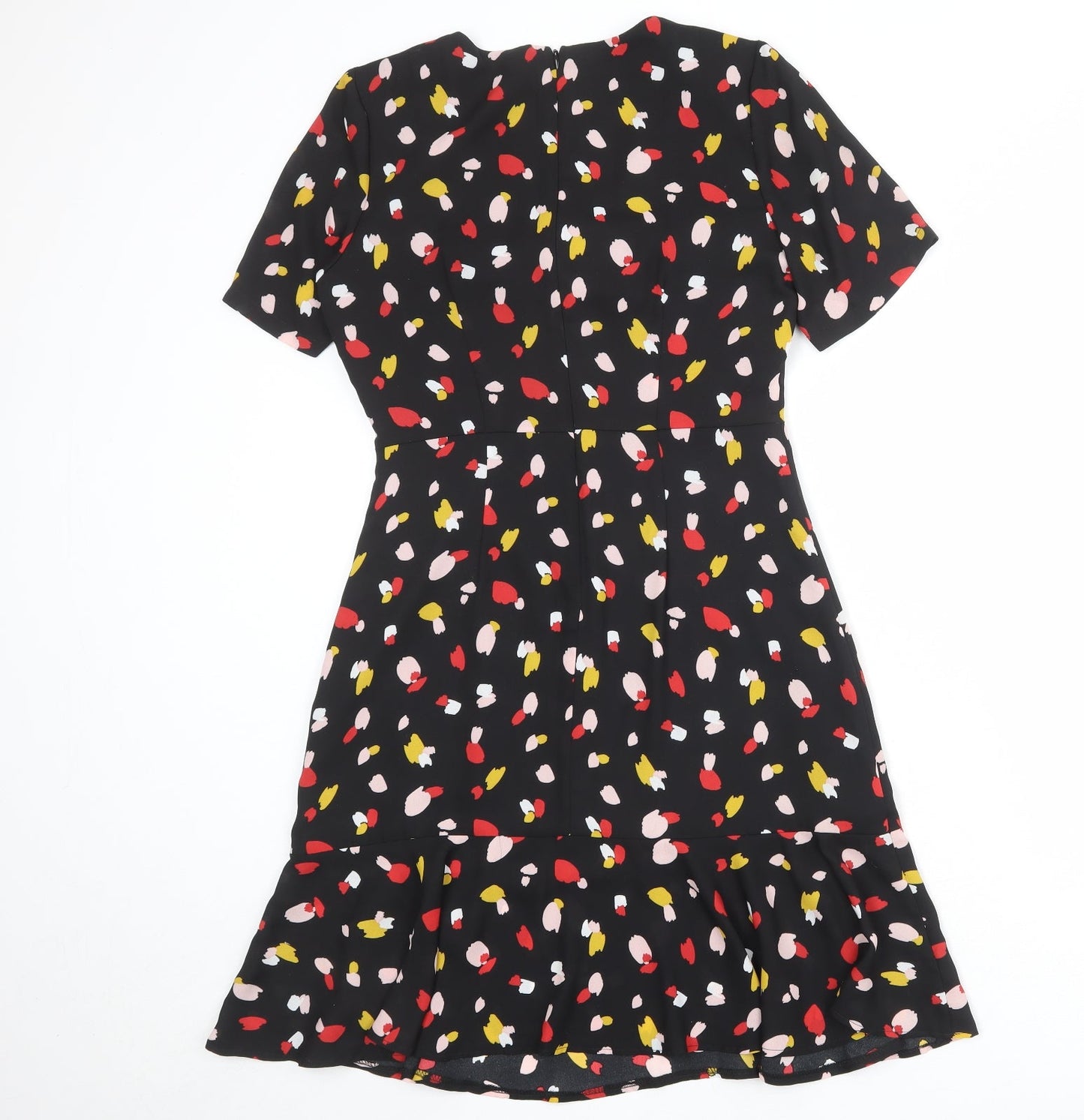 Therapy Womens Black Geometric Polyester Skater Dress Size 8 V-Neck Zip