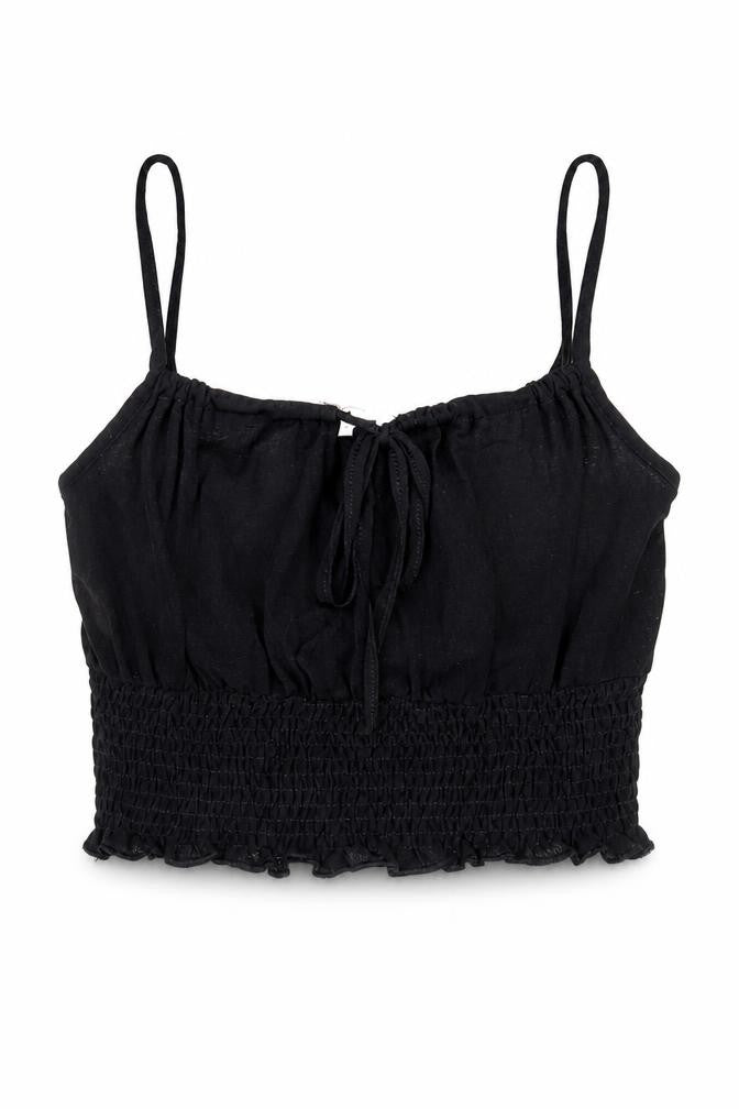 Topshop Womens Black Polyester Cropped Tank Size 10 Scoop Neck - Tie Front Detail