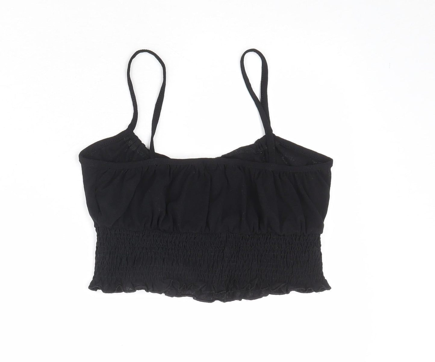 Topshop Womens Black Polyester Cropped Tank Size 10 Scoop Neck - Tie Front Detail