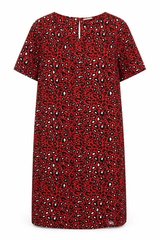 VILA Womens Red Animal Print Polyester T-Shirt Dress Size S Round Neck Button - Leopard pattern