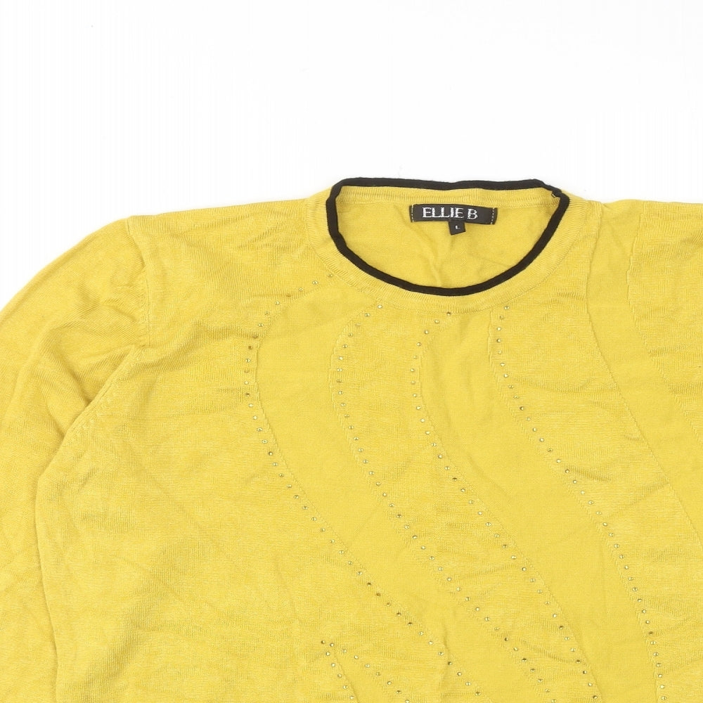 Ellie B Womens Yellow Round Neck Viscose Pullover Jumper Size L