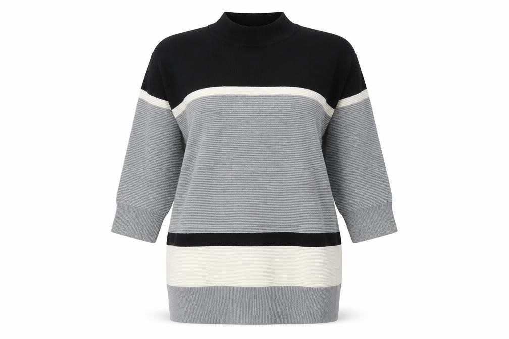 River Island Womens Grey High Neck Striped Acrylic Pullover Jumper Size 12