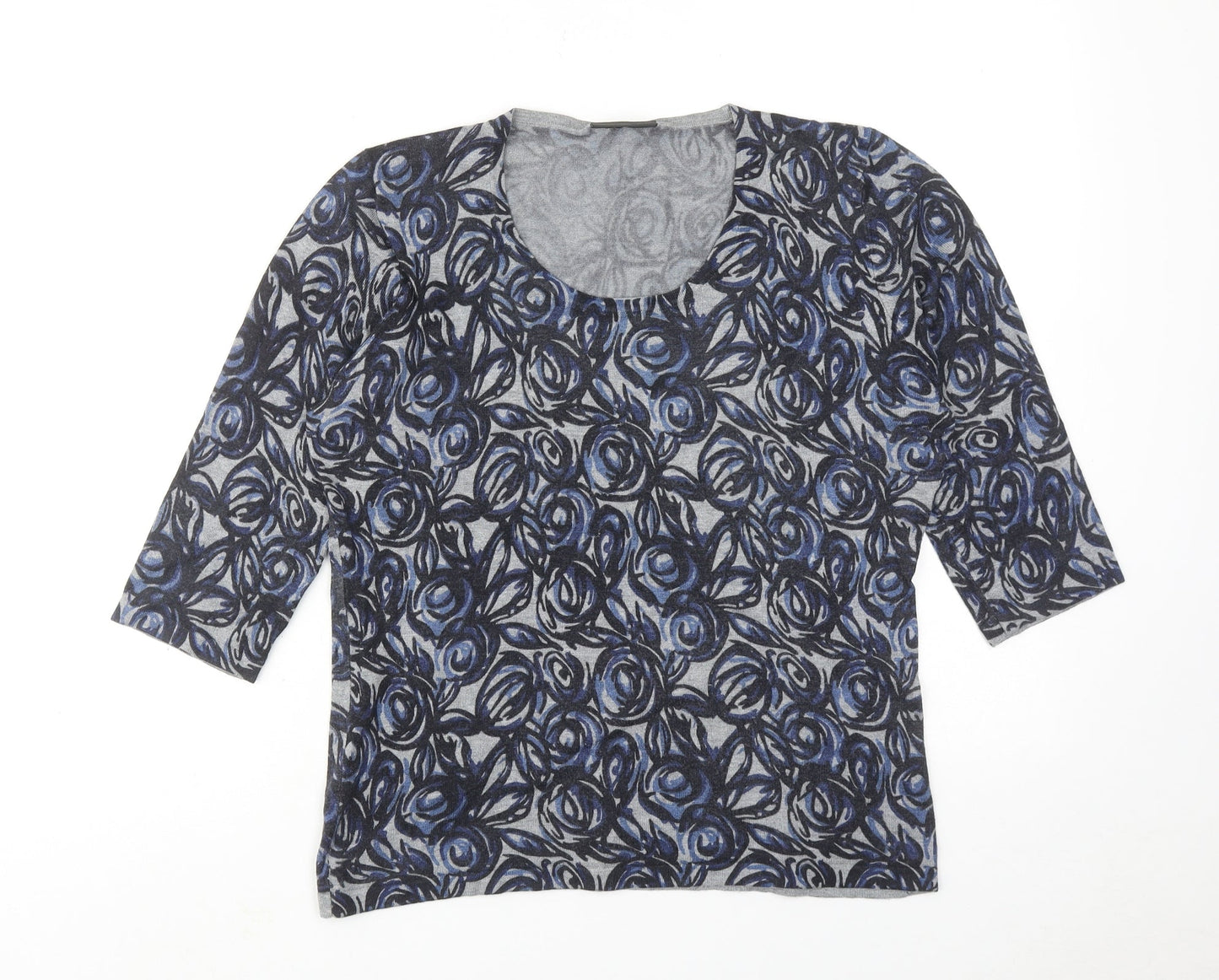 Alex & Co. Womens Blue Round Neck Geometric Viscose Pullover Jumper Size 14