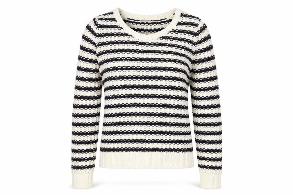 Gap Womens Ivory Round Neck Striped Cotton Pullover Jumper Size XS