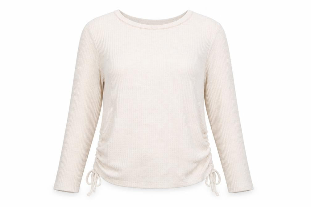 Marks & Spencer Womens Ivory Viscose Basic T-Shirt Size XS Boat Neck - Ruched Detail