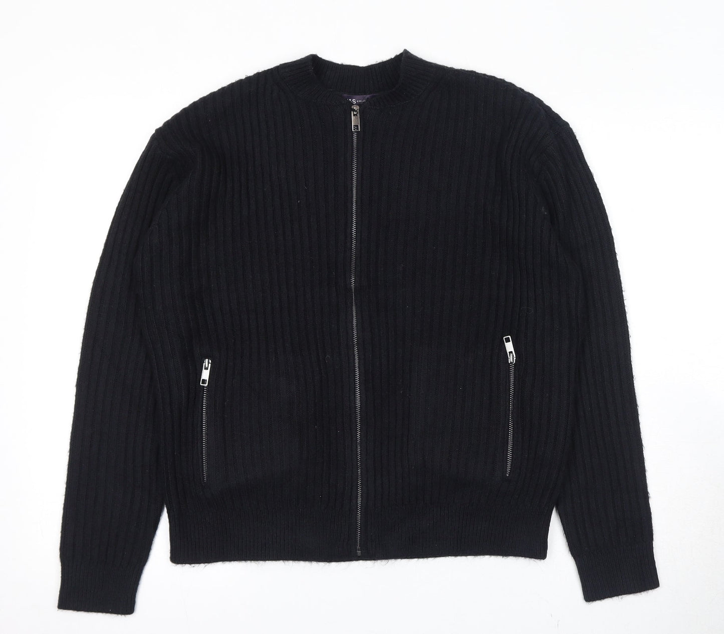Marks and Spencer Womens Black Round Neck Polyester Full Zip Jumper Size M