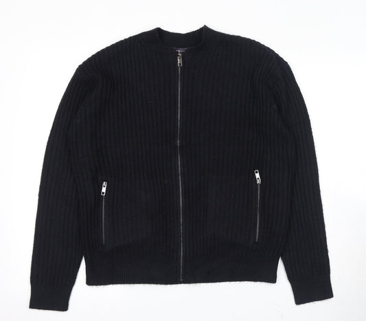 Marks and Spencer Womens Black Round Neck Polyester Full Zip Jumper Size M
