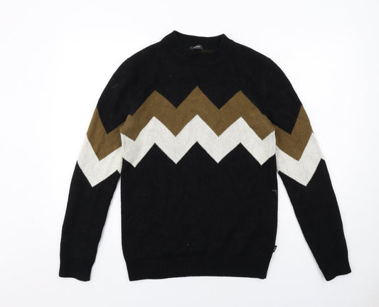 Esprit Womens Black Mock Neck Geometric Cotton Pullover Jumper Size XS