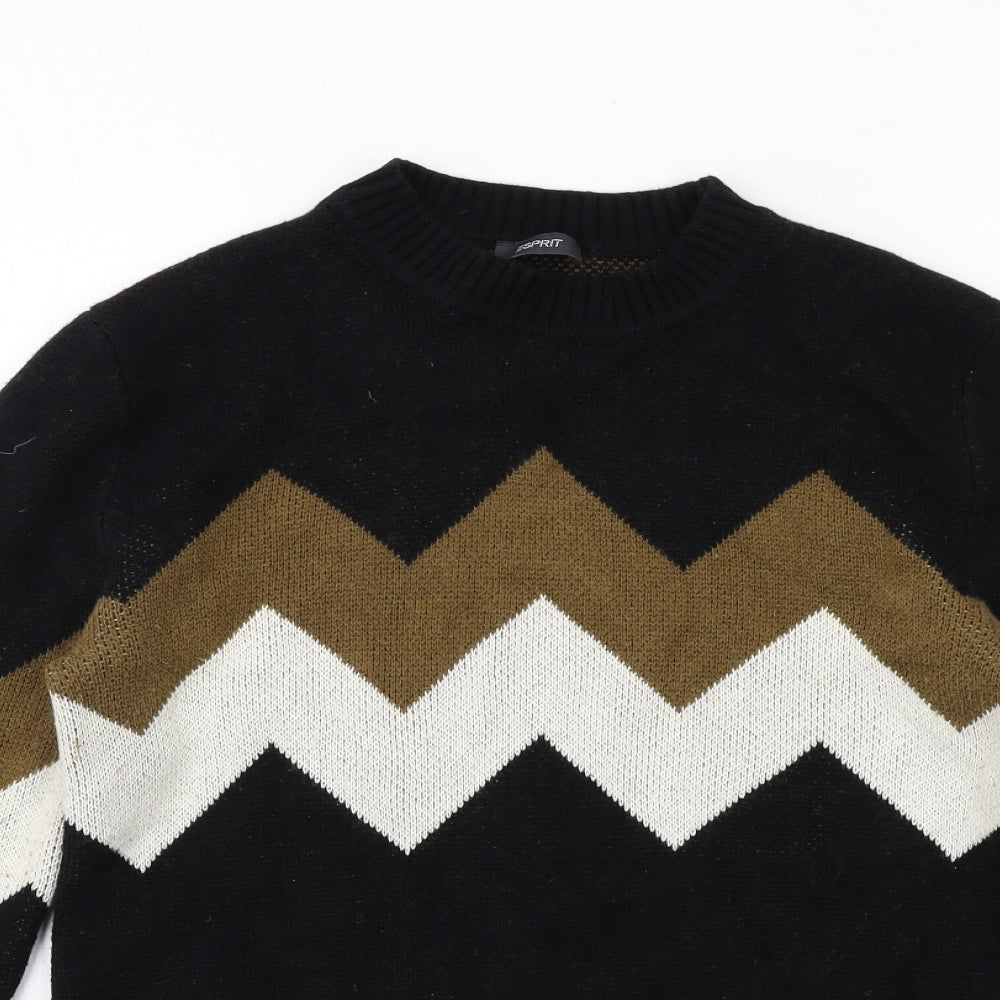 Esprit Womens Black Mock Neck Geometric Cotton Pullover Jumper Size XS