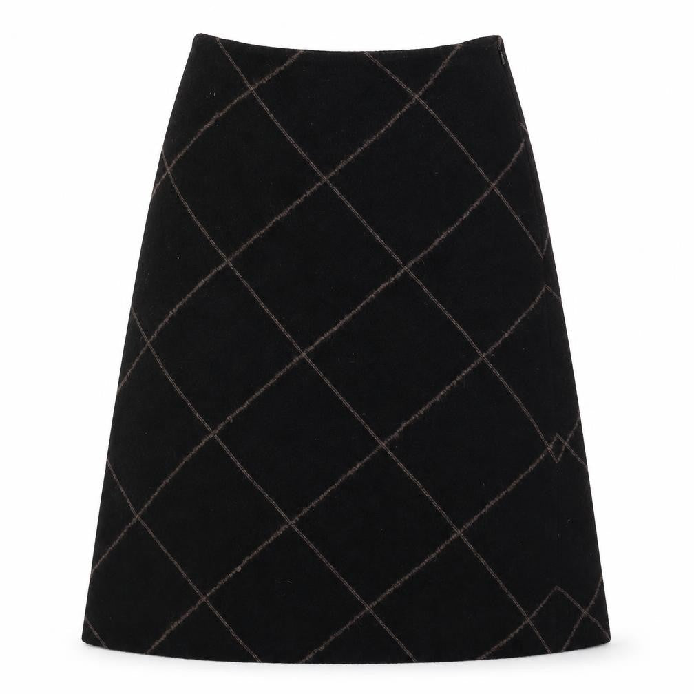 Fenn Wright Manson Womens Black Argyle/Diamond Wool A-Line Skirt Size L Zip
