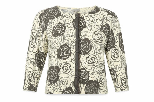 Phase Eight Womens Ivory Round Neck Floral Cotton Cardigan Jumper Size 10