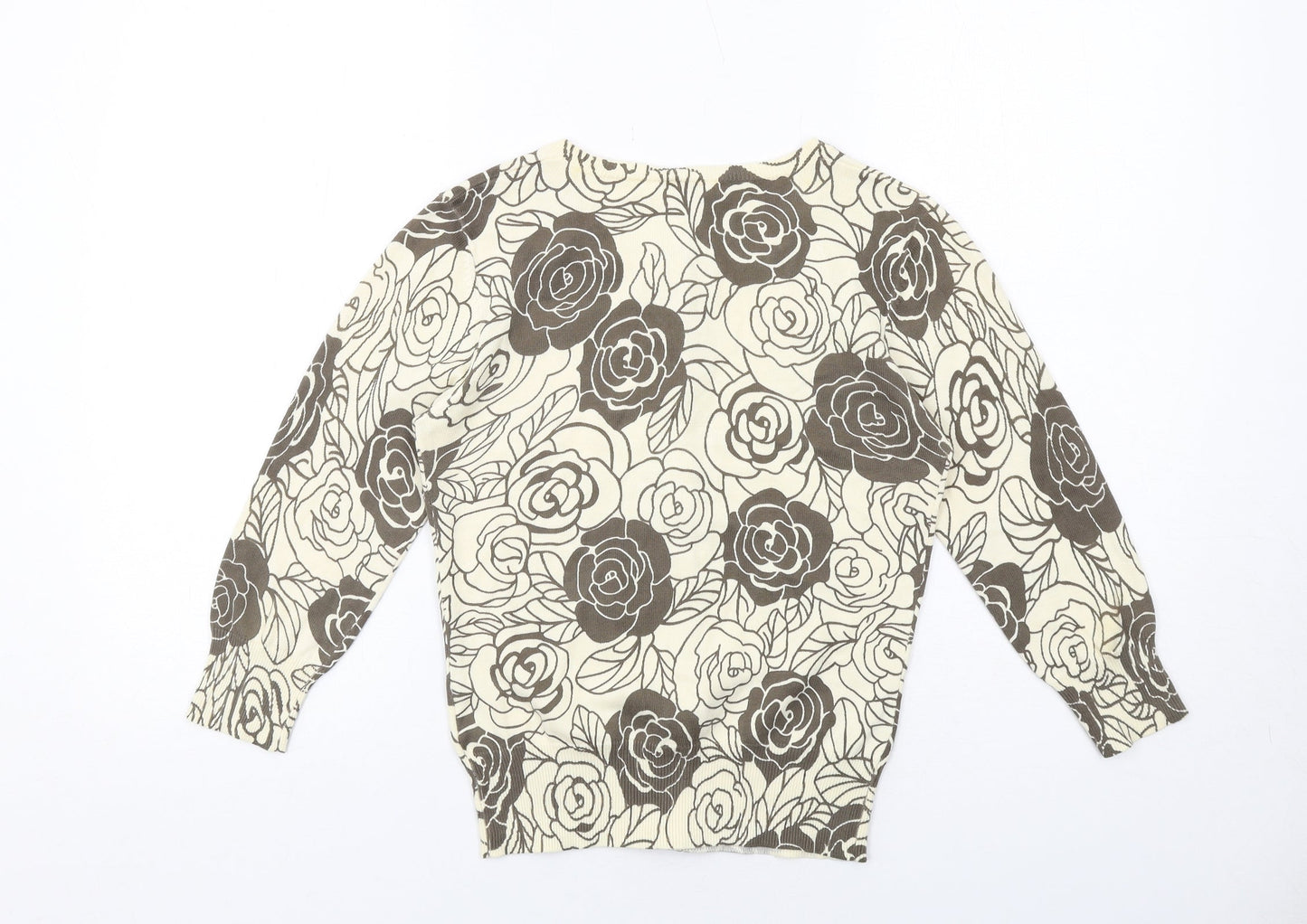 Phase Eight Womens Ivory Round Neck Floral Cotton Cardigan Jumper Size 10
