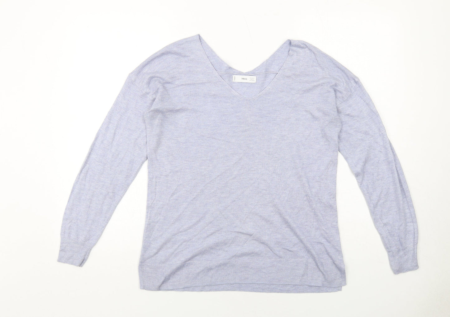 Mango Womens Blue V-Neck Acrylic Pullover Jumper Size S