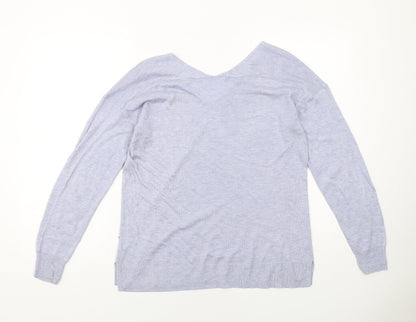 Mango Womens Blue V-Neck Acrylic Pullover Jumper Size S