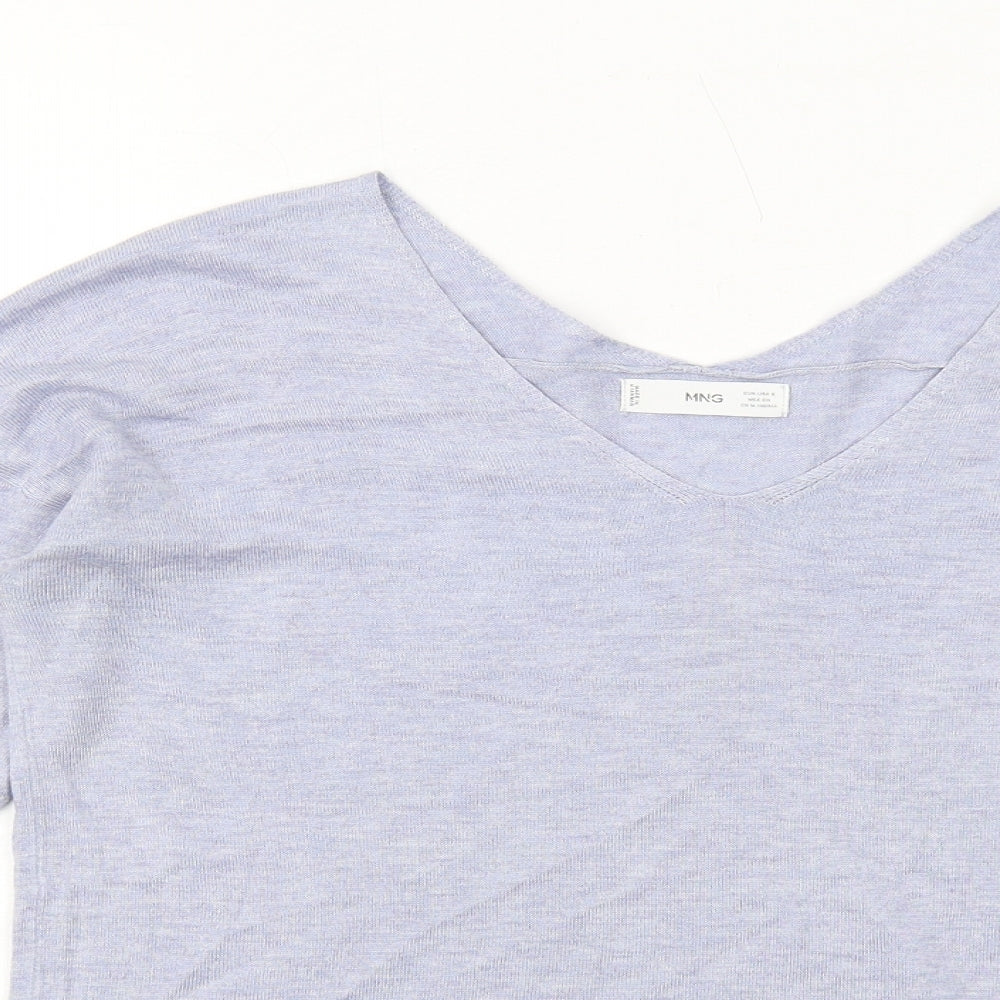 Mango Womens Blue V-Neck Acrylic Pullover Jumper Size S
