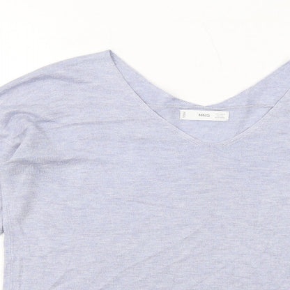 Mango Womens Blue V-Neck Acrylic Pullover Jumper Size S