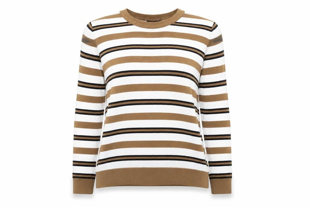 M&Co Womens Beige Round Neck Striped Viscose Pullover Jumper Size 12