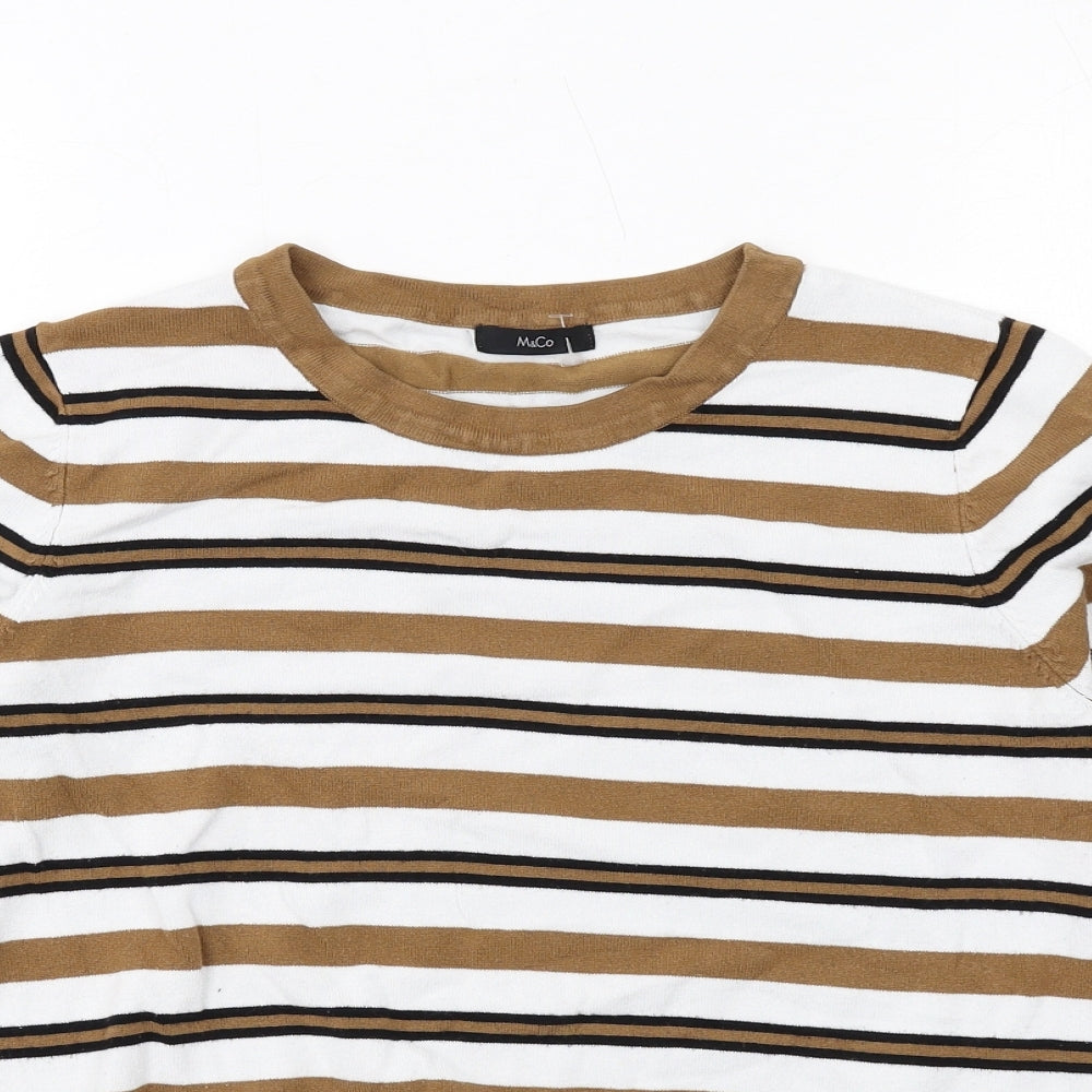 M&Co Womens Beige Round Neck Striped Viscose Pullover Jumper Size 12