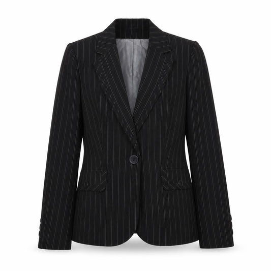 Marks & Spencer Womens Black Striped Polyester Jacket Suit Jacket Size 12