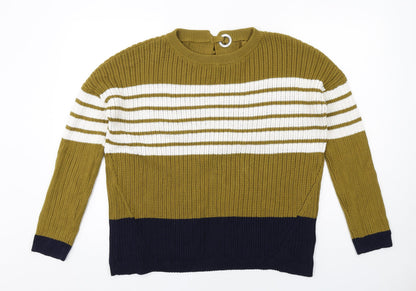 Next Womens Green Round Neck Striped Cotton Pullover Jumper Size S