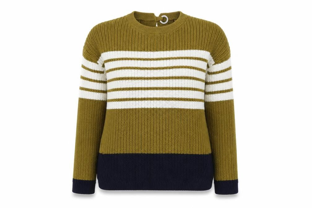 NEXT Womens Green Round Neck Striped Cotton Pullover Jumper Size S