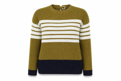 Next Womens Green Round Neck Striped Cotton Pullover Jumper Size S