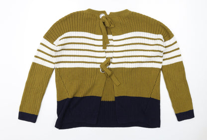 Next Womens Green Round Neck Striped Cotton Pullover Jumper Size S